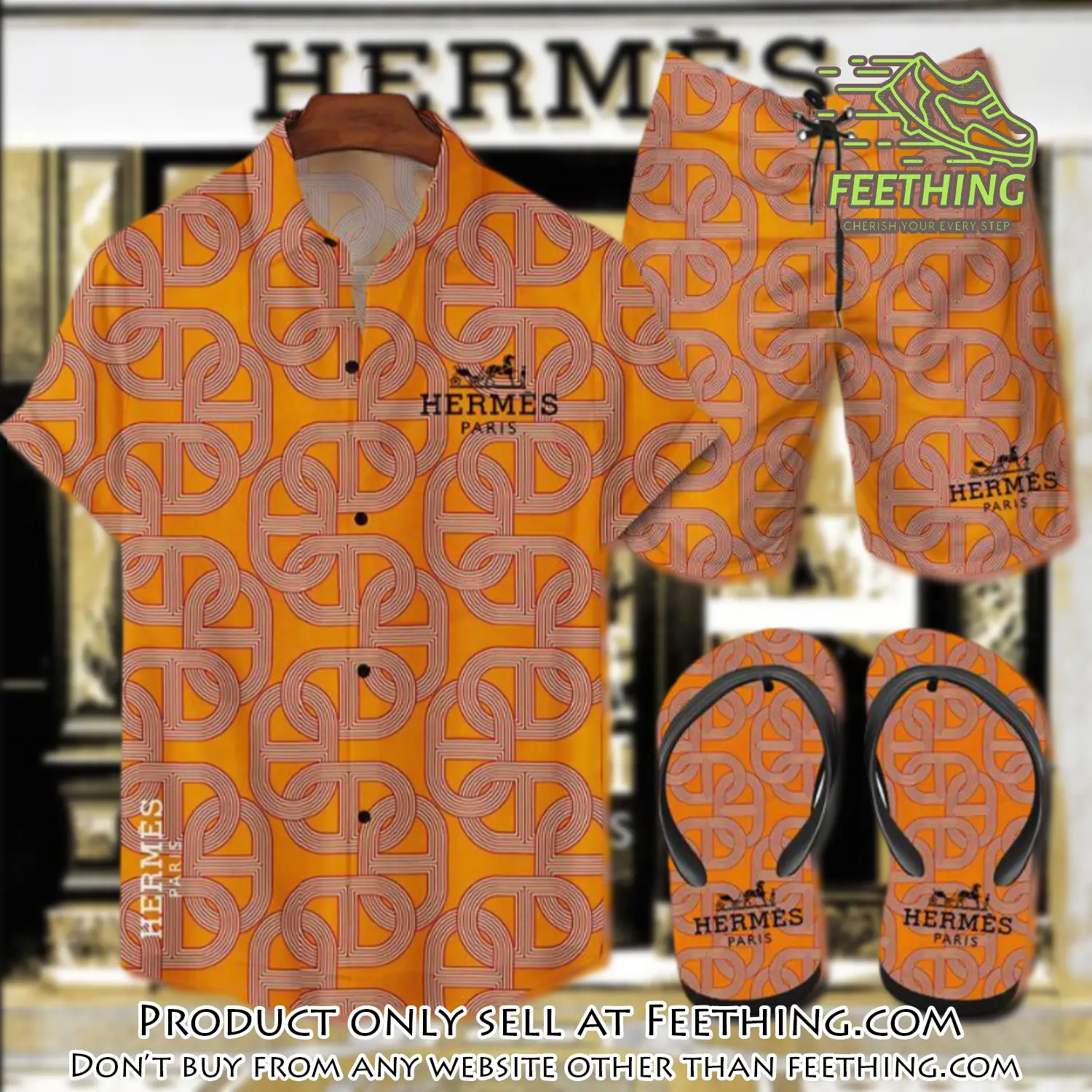 Hermes flip flops and combo hawaii shirt shorts luxury brand summer outfit hsf082 ft4945295